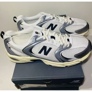 New Balance 530 Silver Metallic Black Cement U530ESA Size 13 Men White Mesh